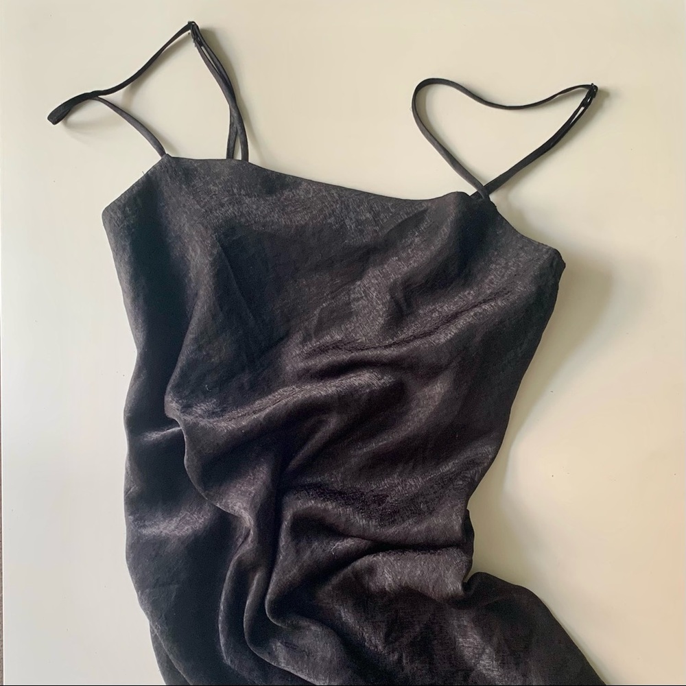 Lulu’s black satin mini slip dress, size XS